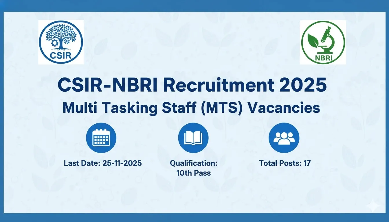 CSIR NBRI Multi Tasking Staff (MTS) Recruitment 2025 | Online Application Started for 17 Posts